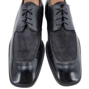 Mezlan Spain Men size 12 Black Leather Suede Dress Shoes Derby Oxfords Apron-toe